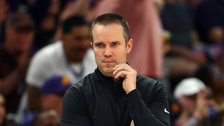 Phoenix, Arizona, USA; Phoenix Suns head coach Jordan Ott against the Golden State Warriors during the play-in rounds of the 2026 NBA Playoffs at Mortgage Matchup Center on Apr 17, 2026. Phoenix, Arizona, USA; Phoenix Suns head coach Jordan Ott against the Golden State Warriors during the play-in rounds of the 2026 NBA Playoffs at Mortgage Matchup Center on Apr 17, 2026.
