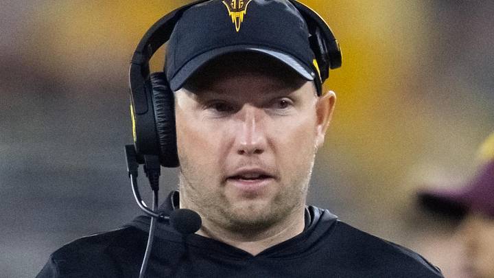 Nov 28, 2025; Tempe, Arizona, USA; Arizona State Sun Devils head coach Kenny Dillingham against the Arizona Wildcats during the 99th Territorial Cup at Mountain America Stadium. Mandatory Credit: Mark J. Rebilas-Imagn Images