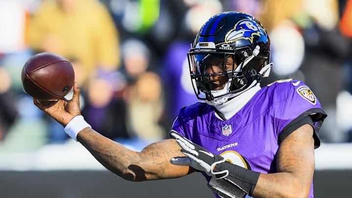 Dec 14, 2025; Cincinnati, Ohio, USA; Baltimore Ravens quarterback Lamar Jackson (8) throws a pass against the Cincinnati Bengals in the first half at Paycor Stadium. Mandatory Credit: Katie Stratman-Imagn Images
Dec 14, 2025; Cincinnati, Ohio, USA; Baltimore Ravens quarterback Lamar Jackson (8) throws a pass against the Cincinnati Bengals in the first half at Paycor Stadium. Mandatory Credit: Katie Stratman-Imagn Images