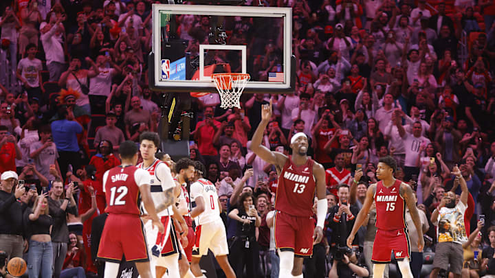 Mar 10, 2026; Miami, Florida, USA; Fans react after Miami Heat center Bam Adebayo (13) becomes the NBA's second highest scorer of points in a game against the Wshington Wizards at Kaseya Center. Mandatory Credit: Rhona Wise-Imagn Images Mar 10, 2026; Miami, Florida, USA; Fans react after Miami Heat center Bam Adebayo (13) becomes the NBA's second highest scorer of points in a game against the Wshington Wizards at Kaseya Center. Mandatory Credit: Rhona Wise-Imagn Images
