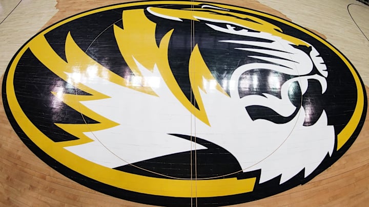 Feb 22, 2022; Columbia, Missouri, USA; A general view of the center court logo before the game between the Missouri Tigers and Tennessee Volunteers at Mizzou Arena. Mandatory Credit: Denny Medley-Imagn Images