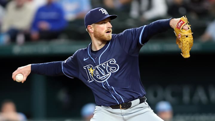 Tampa Bay starter Drew Rasmussen (57) throws a pitch against the Texas Rangers Sunday. He allowed just one run in five innings. Tampa Bay starter Drew Rasmussen (57) throws a pitch against the Texas Rangers Sunday. He allowed just one run in five innings.