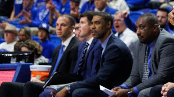 Nov 7, 2025; Lexington, Kentucky, USA; Kentucky Wildcats forward Mouhamed Dioubate (23) celebrates from the bench during the second half against the Valparaiso Beacons at Rupp Arena at Central Bank Center. Mandatory Credit: Jordan Prather-Imagn Images Nov 7, 2025; Lexington, Kentucky, USA; Kentucky Wildcats forward Mouhamed Dioubate (23) celebrates from the bench during the second half against the Valparaiso Beacons at Rupp Arena at Central Bank Center. Mandatory Credit: Jordan Prather-Imagn Images