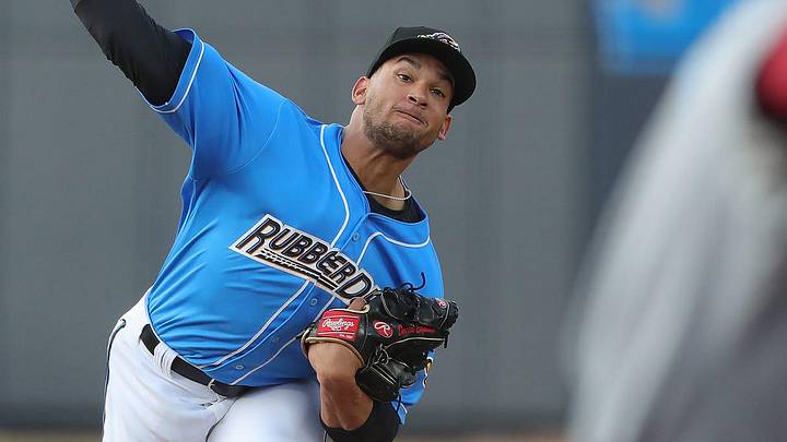 Akron RubberDucks pitcher Daniel Espino delivers a pitch at Canal Park on April 29, 2022. Akron RubberDucks pitcher Daniel Espino delivers a pitch at Canal Park on April 29, 2022.