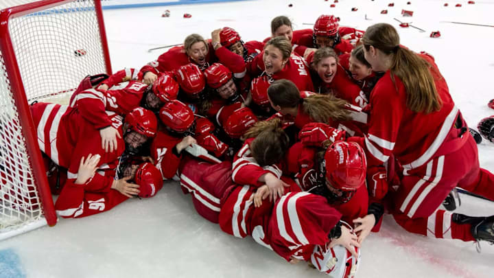 Wisconsin women's hockey celebrates winning the 2026 national championship, 3-2 over Ohio State at Penn State's Pegula Ice Arena Wisconsin women's hockey celebrates winning the 2026 national championship, 3-2 over Ohio State at Penn State's Pegula Ice Arena