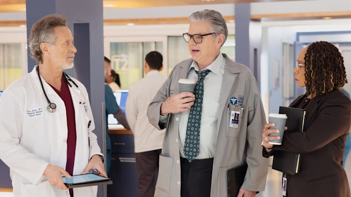 CHICAGO MED -- "The Cost of Living" Episode 1114 -- Pictured: (l-r) Steven Weber as Dr. Dean Archer, Oliver Platt as Dr. Daniel Charles, S. Epatha Merkerson as Sharon Goodwin CHICAGO MED -- "The Cost of Living" Episode 1114 -- Pictured: (l-r) Steven Weber as Dr. Dean Archer, Oliver Platt as Dr. Daniel Charles, S. Epatha Merkerson as Sharon Goodwin