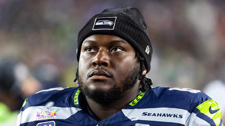 Seattle Seahawks guard Christian Haynes against the New England Patriots during Super Bowl LX at Levi's Stadium.