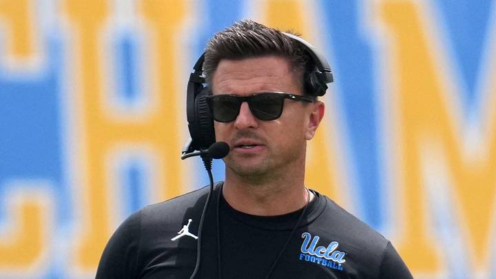 May 2, 2026; Pasadena, CA, USA; UCLA Bruins coach Bob Chesney reacts during the spring game at Rose Bowl. Mandatory Credit: Kirby Lee-Imagn Images May 2, 2026; Pasadena, CA, USA; UCLA Bruins coach Bob Chesney reacts during the spring game at Rose Bowl. Mandatory Credit: Kirby Lee-Imagn Images