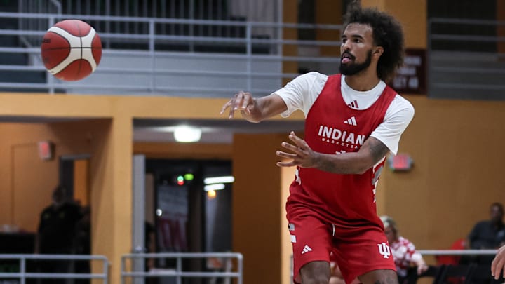 Indiana basketball guard Tayton Conerway makes a pass Aug. 6, 2025, in Puerto Rico. The Hoosiers won 98-47. Indiana basketball guard Tayton Conerway makes a pass Aug. 6, 2025, in Puerto Rico. The Hoosiers won 98-47.