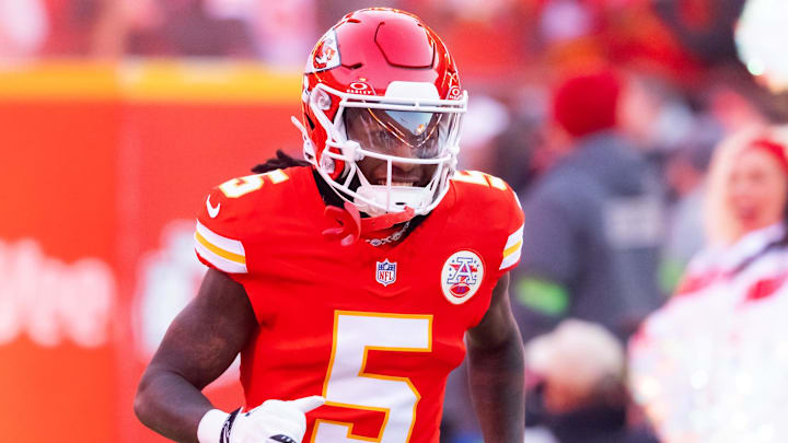 Jan 26, 2025; Kansas City, MO, USA; Kansas City Chiefs wide receiver Hollywood Brown (5) against the Buffalo Bills in the AFC Championship game at GEHA Field at Arrowhead Stadium. Mandatory Credit: Mark J. Rebilas-Imagn Images Jan 26, 2025; Kansas City, MO, USA; Kansas City Chiefs wide receiver Hollywood Brown (5) against the Buffalo Bills in the AFC Championship game at GEHA Field at Arrowhead Stadium. Mandatory Credit: Mark J. Rebilas-Imagn Images