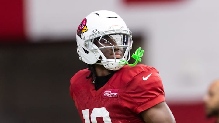 Jul 29, 2025; Glendale, AZ, USA; Arizona Cardinals wide receiver Marvin Harrison Jr. (18) during training camp at State Farm Stadium. Mandatory Credit: Mark J. Rebilas-Imagn Images