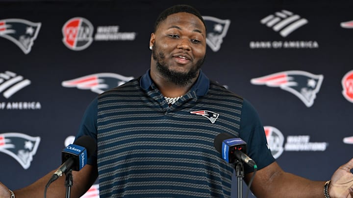 Mar 13, 2025; Foxborough, MA, USA; New England Patriots defensive tackle Milton Williams discusses his recent free agent addition to the Patriots with the media at Gillette Stadium. Mandatory Credit: Eric Canha-Imagn Images