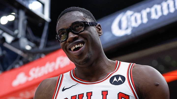 Oct 16, 2024; Chicago, Illinois, USA; Chicago Bulls forward Jalen Smith (7) reacts during the first half of an NBA game against the Minnesota Timberwolves at United Center. Mandatory Credit: Kamil Krzaczynski-Imagn Images