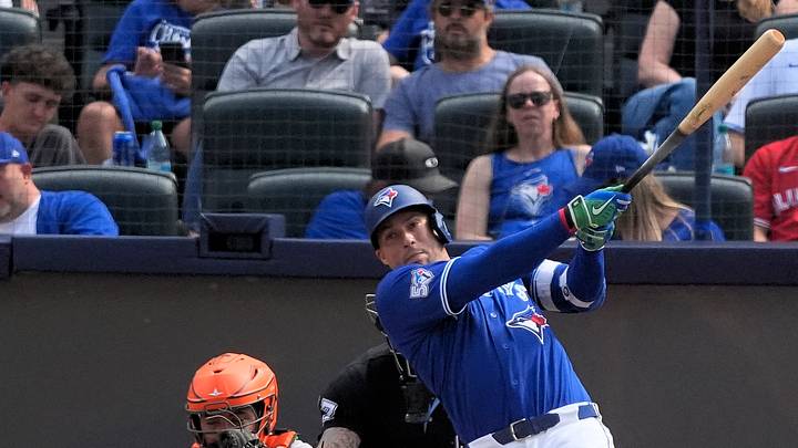 Sep 13, 2026; Toronto, Ontario, CAN; Toronto Blue Jays designated hitter George Springer (4) hits a solo home run against the Baltimore Orioles during the fifth inning at Rogers Centre. Mandatory Credit: John E. Sokolowski-Imagn Images Sep 13, 2026; Toronto, Ontario, CAN; Toronto Blue Jays designated hitter George Springer (4) hits a solo home run against the Baltimore Orioles during the fifth inning at Rogers Centre. Mandatory Credit: John E. Sokolowski-Imagn Images