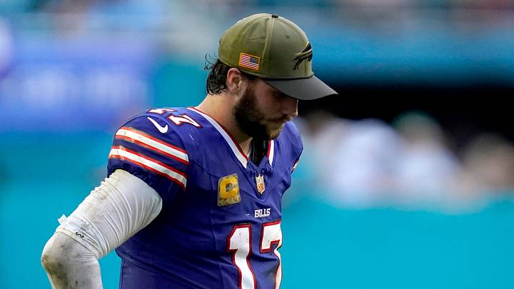 Nov 9, 2025; Miami Gardens, Florida, USA; Buffalo Bills quarterback Josh Allen (17) reacts during the second half against the Miami Dolphins at Hard Rock Stadium. Mandatory Credit: Jeff Romance-Imagn Images Nov 9, 2025; Miami Gardens, Florida, USA; Buffalo Bills quarterback Josh Allen (17) reacts during the second half against the Miami Dolphins at Hard Rock Stadium. Mandatory Credit: Jeff Romance-Imagn Images