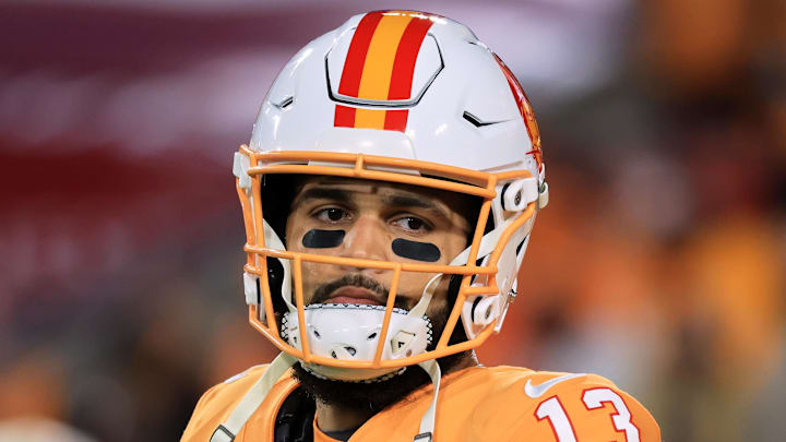 Dec 11, 2025; Tampa, Florida, USA; Tampa Bay Buccaneers wide receiver Mike Evans (13) looks on during warmups before the game against the Atlanta Falcons at Raymond James Stadium. Mandatory Credit: Kim Klement Neitzel-Imagn Images Dec 11, 2025; Tampa, Florida, USA; Tampa Bay Buccaneers wide receiver Mike Evans (13) looks on during warmups before the game against the Atlanta Falcons at Raymond James Stadium. Mandatory Credit: Kim Klement Neitzel-Imagn Images