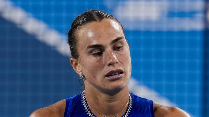 Aryna Sabalenka prepares to serve