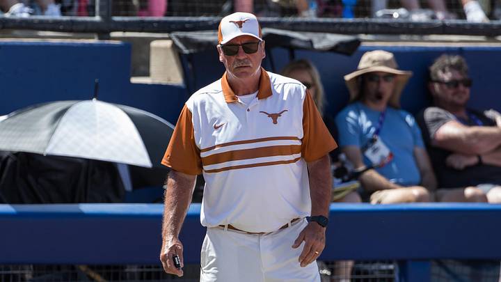 Texas Longhorns head coach Mike White looks on in the sixth inning against the Nebraska Cornhuskers. Texas Longhorns head coach Mike White looks on in the sixth inning against the Nebraska Cornhuskers.