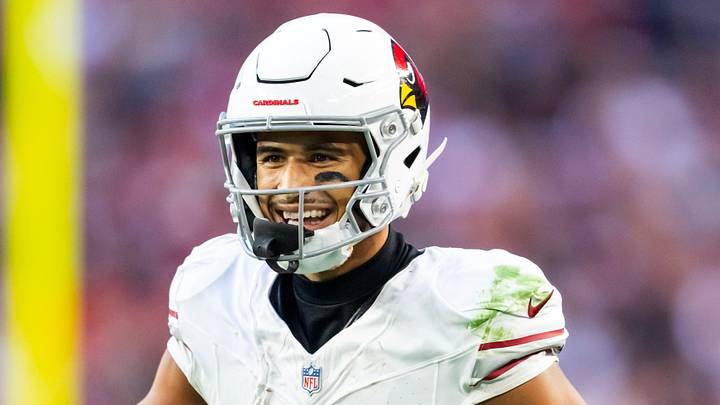 Dec 21, 2025; Glendale, Arizona, USA;  Arizona Cardinals wide receiver Michael Wilson (14) against the Atlanta Falcons at State Farm Stadium. Mandatory Credit: Mark J. Rebilas-Imagn Images
