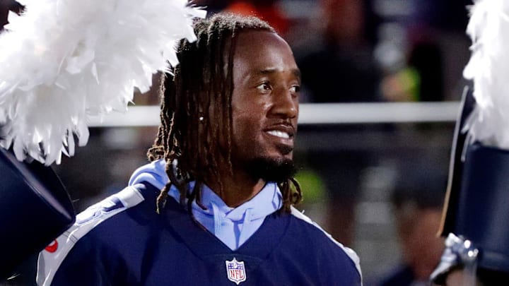 Tennessee Titan's player L'Jarius Sneed stands on the sidelines as the Blackman band takes the field before the start of the football game between Blackman and Oakland at Blackman on Friday, Sept 26, 2025. Tennessee Titan's player L'Jarius Sneed stands on the sidelines as the Blackman band takes the field before the start of the football game between Blackman and Oakland at Blackman on Friday, Sept 26, 2025.
