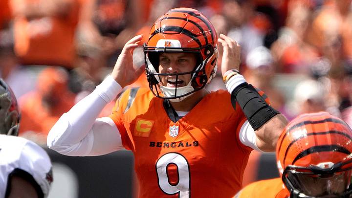 Cincinnati Bengals quarterback Joe Burrow (9) yells out instructions to his teammates during home opener against the Tampa Bay Buccaneers at Paycor Stadium on September 13, 2026. The Bengals beat the Buccaneers 27-33. Cincinnati Bengals quarterback Joe Burrow (9) yells out instructions to his teammates during home opener against the Tampa Bay Buccaneers at Paycor Stadium on September 13, 2026. The Bengals beat the Buccaneers 27-33.