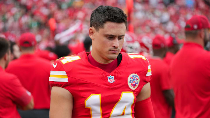 Kansas City Chiefs punter Matt Araiza (14). 