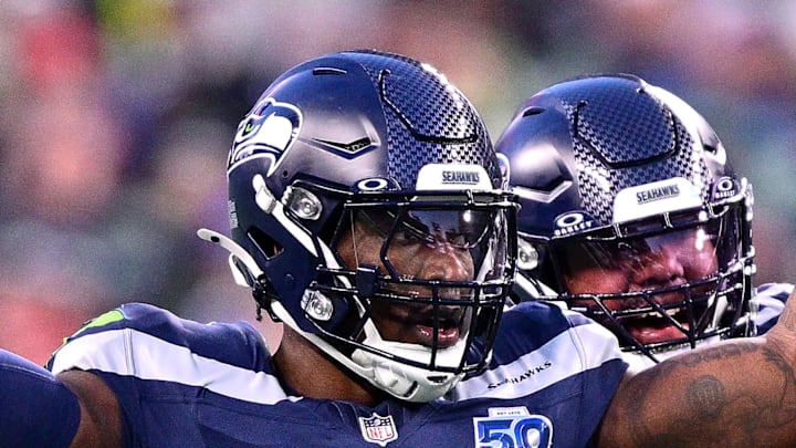 DeMarcus Lawrence of the Seattle Seahawks is fired up DeMarcus Lawrence of the Seattle Seahawks is fired up