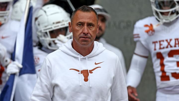 Texas Longhorns head coach Steve Sarkisian walks out of the lockerroom prior to the game against the Mississippi State Bulldogs at Davis Wade Stadium at Scott Field. 