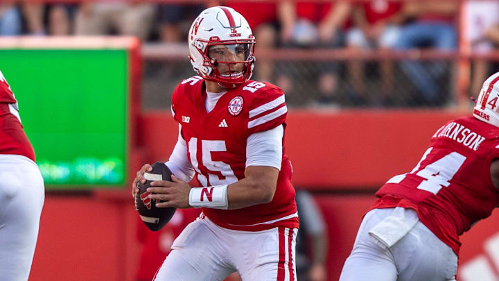 Nebraska quarterback Dylan Raiola scans the field for an open receiver during the second quarter last season against Rutgers.