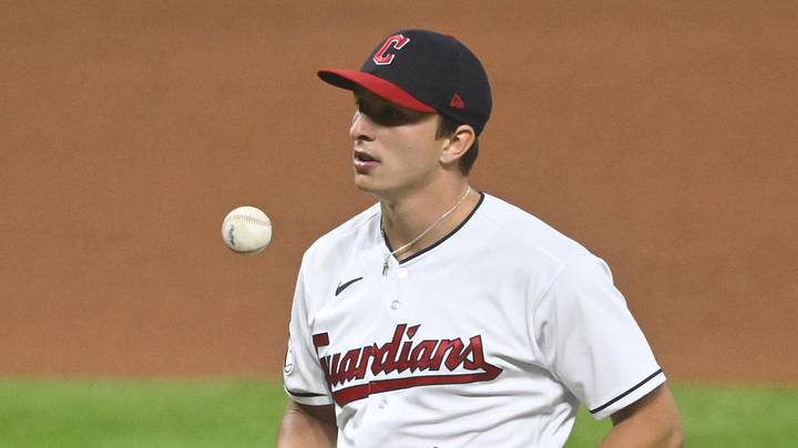 May 12, 2023; Cleveland, Ohio, USA; Cleveland Guardians relief pitcher James Karinchak (99) tosses the ball in the air in the seventh inning against the Los Angeles Angels at Progressive Field. Mandatory Credit: David Richard-Imagn Images May 12, 2023; Cleveland, Ohio, USA; Cleveland Guardians relief pitcher James Karinchak (99) tosses the ball in the air in the seventh inning against the Los Angeles Angels at Progressive Field. Mandatory Credit: David Richard-Imagn Images