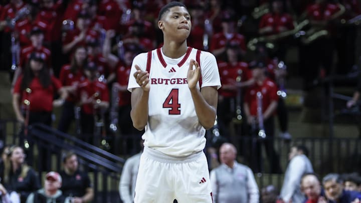 Oct 17, 2024; Piscataway, NJ, USA;  Rutgers Scarlet Knights guard Airious Bailey (4) at Jersey Mike's Arena. Mandatory Credit: Wendell Cruz-Imagn Images