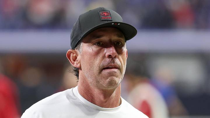 San Francisco 49ers head coach Kyle Shanahan leaves the field after the game