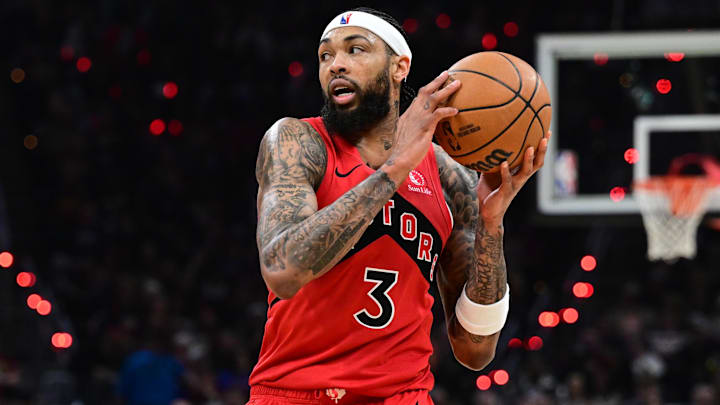 Apr 20, 2026; Cleveland, Ohio, USA; Toronto Raptors forward Brandon Ingram (3) looks to pass during the second half during game two of the first round of the 2026 NBA Playoffs against the Cleveland Cavaliers at Rocket Arena. Mandatory Credit: David Dermer-Imagn Images
