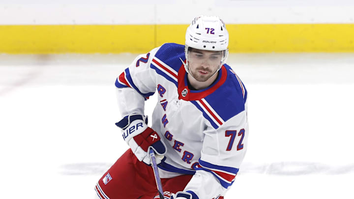 Oct 30, 2023; Winnipeg, Manitoba, CAN;New York Rangers center Filip Chytil (72) warms up before a