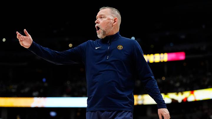 Apr 6, 2025; Denver, Colorado, USA; Denver Nuggets head coach Michael Malone reacts in the second half against the Indiana Pacers at Ball Arena. Mandatory Credit: Ron Chenoy-Imagn Images Apr 6, 2025; Denver, Colorado, USA; Denver Nuggets head coach Michael Malone reacts in the second half against the Indiana Pacers at Ball Arena. Mandatory Credit: Ron Chenoy-Imagn Images