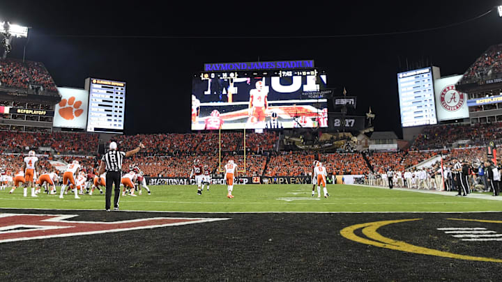 Jan 9, 2017; Tampa, FL, USA; General view during the second quarter between the Alabama Crimson Tide and the Clemson Tigers in the 2017 College Football Playoff National Championship Game at Raymond James Stadium. Mandatory Credit: John David Mercer-Imagn Images