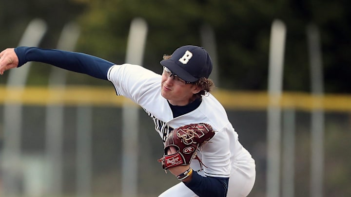 Bainbridge's JR Ritchie pitches against North Kitsap at Bainbridge High on Tuesday, April 19, 2022.

Sports Recap 2022 Ritchie 01