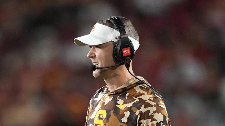 Sep 12, 2026; Los Angeles, California, USA; Southern California Trojans head coach Lincoln Riley watches against the Louisiana Ragin' Cajuns in the first half at United Airlines Field at Los Angeles Memorial Coliseum. Sep 12, 2026; Los Angeles, California, USA; Southern California Trojans head coach Lincoln Riley watches against the Louisiana Ragin' Cajuns in the first half at United Airlines Field at Los Angeles Memorial Coliseum.