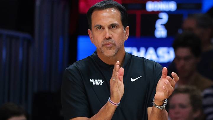 Miami Heat head coach Erik Spoelstra reacts (Mandatory Credit: Sam Navarro-Imagn Images) Miami Heat head coach Erik Spoelstra reacts (Mandatory Credit: Sam Navarro-Imagn Images)
