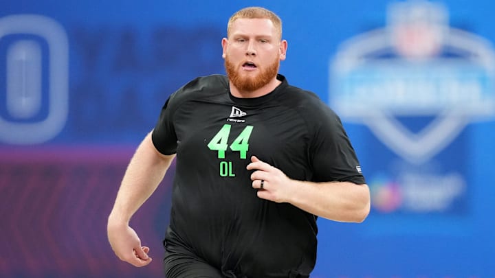 Mar 1, 2026; Indianapolis, IN, USA; Georgia Tech offensive lineman Keylan Rutledge (OL44) during the NFL Scouting Combine at Lucas Oil Stadium. Mandatory Credit: Kirby Lee-Imagn Images