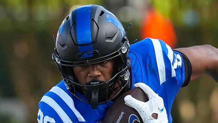 Sep 19, 2026; Durham, North Carolina, USA; Duke Blue Devils running back Nate Sheppard (20) runs for a touchdown against the Stanford Cardinal during the first half at Wallace Wade Stadium. Mandatory Credit: James Guillory-Imagn Images Sep 19, 2026; Durham, North Carolina, USA; Duke Blue Devils running back Nate Sheppard (20) runs for a touchdown against the Stanford Cardinal during the first half at Wallace Wade Stadium. Mandatory Credit: James Guillory-Imagn Images