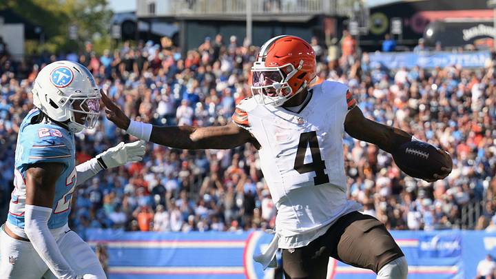 Cleveland Browns quarterback Deshaun Watson runs for a 9-yard touchdown past Tennessee Titans safety Kevin Winston Jr. Cleveland Browns quarterback Deshaun Watson runs for a 9-yard touchdown past Tennessee Titans safety Kevin Winston Jr.