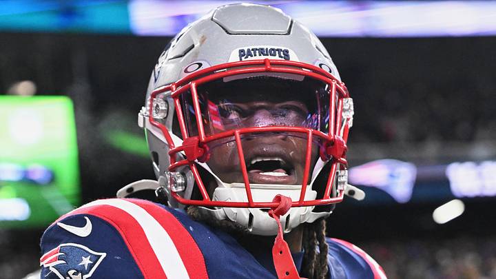 Jan 4, 2026; Foxborough, Massachusetts, USA; New England Patriots running back Rhamondre Stevenson (38) acknowledges the crowd after scoring a touchdown against the Miami Dolphins during the fourth quarter at Gillette Stadium. Mandatory Credit: Brian Fluharty-Imagn Images Jan 4, 2026; Foxborough, Massachusetts, USA; New England Patriots running back Rhamondre Stevenson (38) acknowledges the crowd after scoring a touchdown against the Miami Dolphins during the fourth quarter at Gillette Stadium. Mandatory Credit: Brian Fluharty-Imagn Images