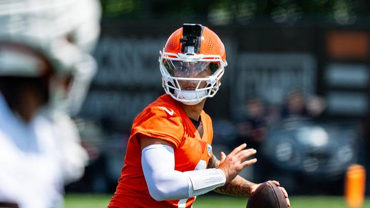 Cleveland Browns quarterback Dillon Gabriel (6) runs through drills during the first day of training camp, July 29, 2026, at the Cross Country Mortgage Campus in Berea, Ohio. Cleveland Browns quarterback Dillon Gabriel (6) runs through drills during the first day of training camp, July 29, 2026, at the Cross Country Mortgage Campus in Berea, Ohio.