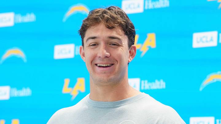 May 11, 2026; El Segundo, CA, USA; Los Angeles Chargers tight end Charlie Kolar at press conference during offseason workouts at The Bolt. Mandatory Credit: Kirby Lee-Imagn Images May 11, 2026; El Segundo, CA, USA; Los Angeles Chargers tight end Charlie Kolar at press conference during offseason workouts at The Bolt. Mandatory Credit: Kirby Lee-Imagn Images