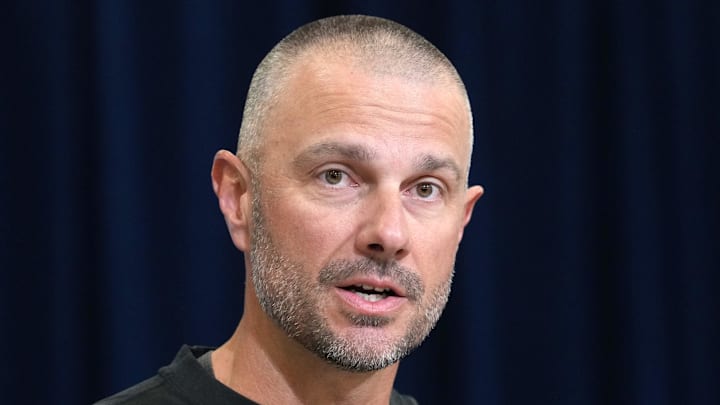 Las Vegas Raiders general manager John Spytek speaks at the NFL Scouting Combine.