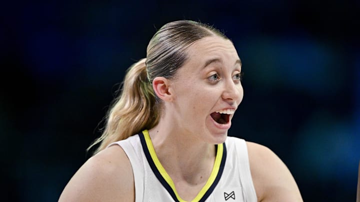 Dallas Wings guard Paige Bueckers celebrates during the second half against the Phoenix Mercury.