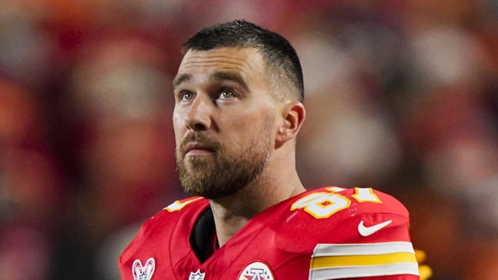 Kansas City Chiefs tight end Travis Kelce (87) reacts on December 25, 2025.