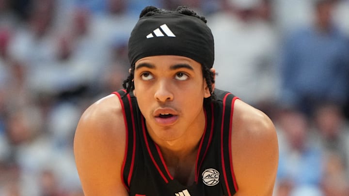 Feb 23, 2026; Chapel Hill, North Carolina, USA; Louisville Cardinals guard Mikel Brown Jr. (0) on the court in the second half at Dean E. Smith Center. Mandatory Credit: Bob Donnan-Imagn Images