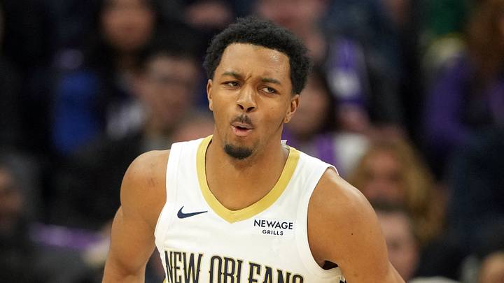 Apr 3, 2026; Sacramento, California, USA; New Orleans Pelicans forward Trey Murphy III (25) reacts after dunking against the Sacramento Kings during the third quarter at Golden 1 Center. Mandatory Credit: Darren Yamashita-Imagn Images Apr 3, 2026; Sacramento, California, USA; New Orleans Pelicans forward Trey Murphy III (25) reacts after dunking against the Sacramento Kings during the third quarter at Golden 1 Center. Mandatory Credit: Darren Yamashita-Imagn Images